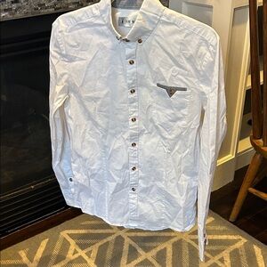 Men's Slim Fit White Shirt with Brown Buttons